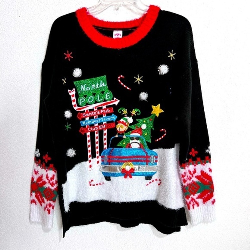Holiday Time Festive Christmas Santa's Pub Reindeer Tavern Ugly Sweater Large